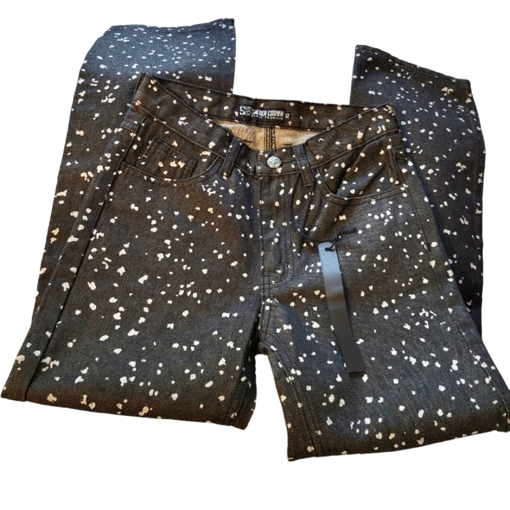 NWT Sacred Crown size 12 slim Black Premium black with Grey splatter paint